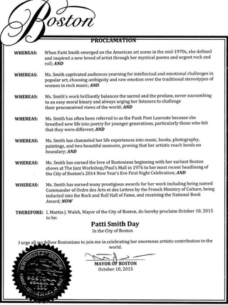 Illustration for article titled Tomorrow will be Patti Smith Day in the city of Boston